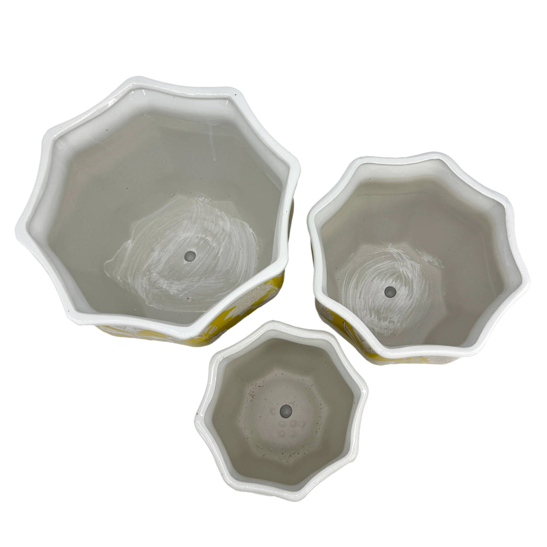 Set of 3 - 7.5"/10"/13" Ceramic Chinoiserie Planter Pot Set