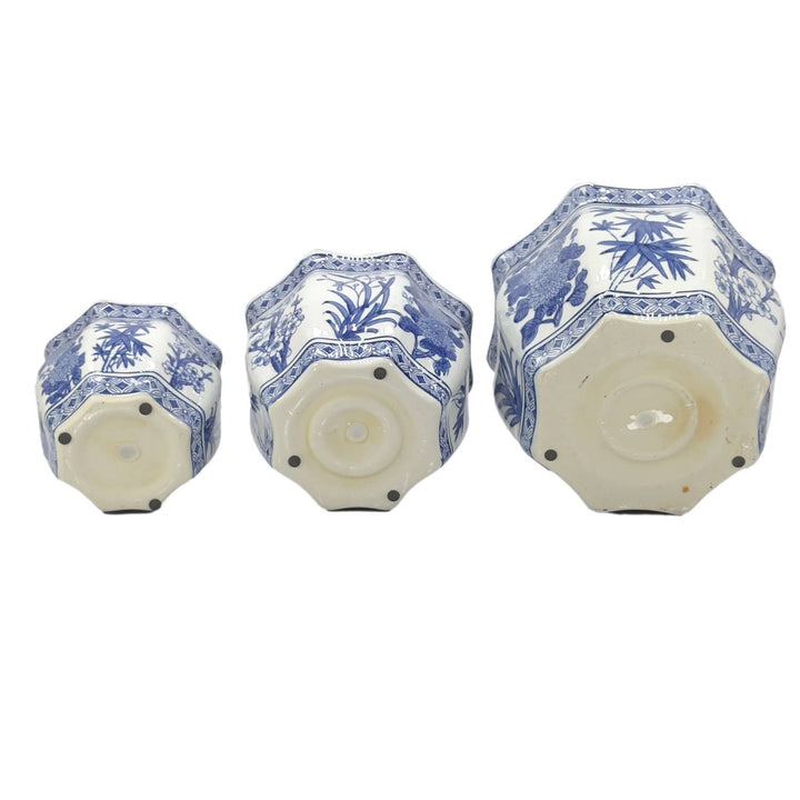 Set of 3 - 7.5"/10"/13" Ceramic Chinoiserie Planter Pot Set