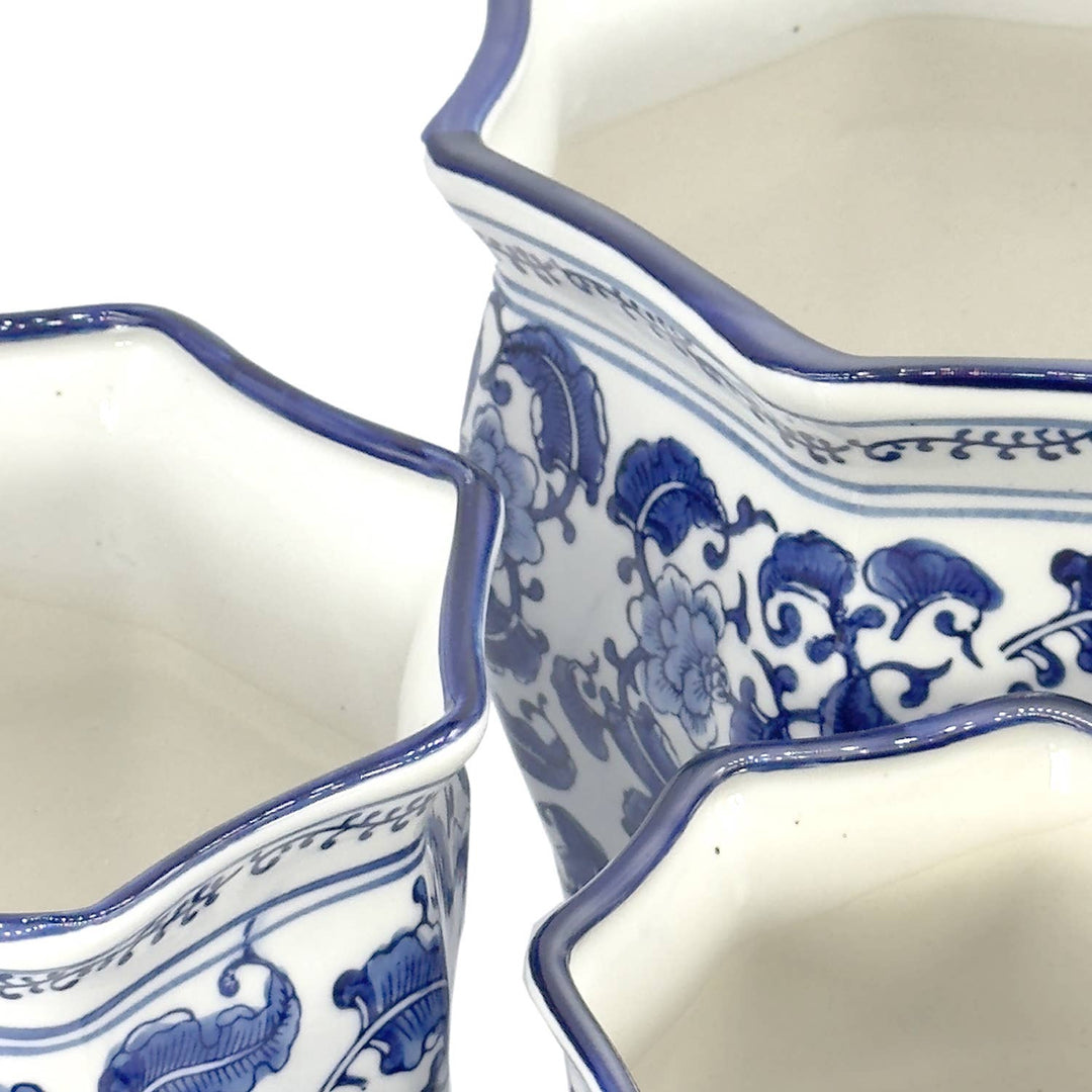 Set of 3 - 7.5"/10"/13" Ceramic Chinoiserie Planter Pot Set