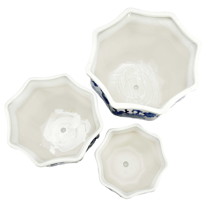 Set of 3 - 7.5"/10"/13" Ceramic Chinoiserie Planter Pot Set