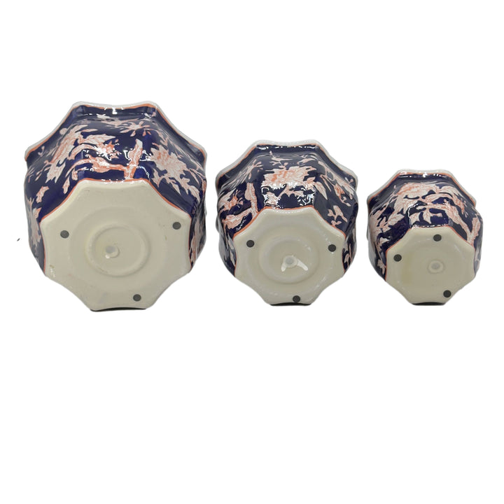 Set of 3 - 7.5"/10"/13" Ceramic Chinoiserie Planter Pot Set