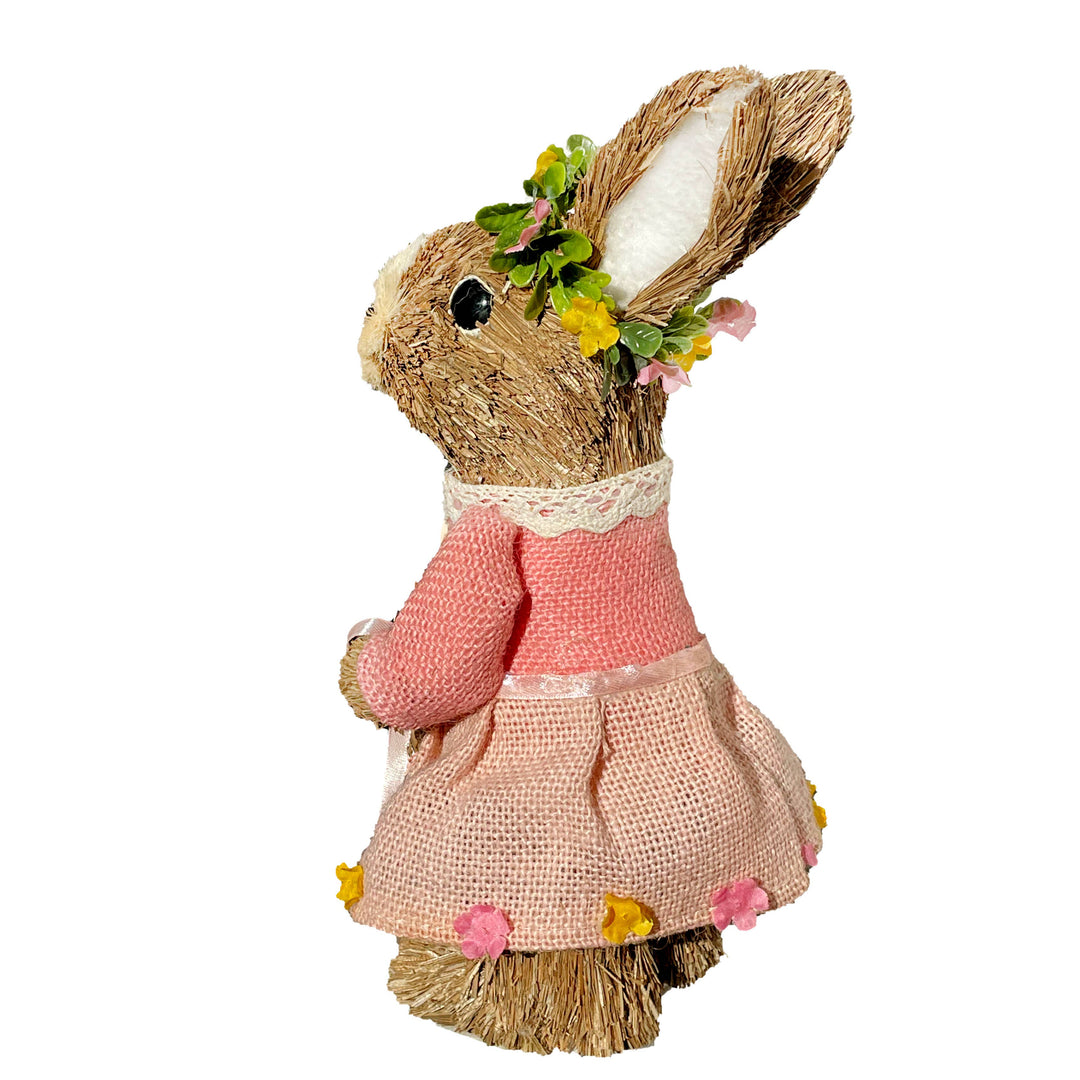 Easter Bunny Princess w/ Easter Basket Straw Figurine