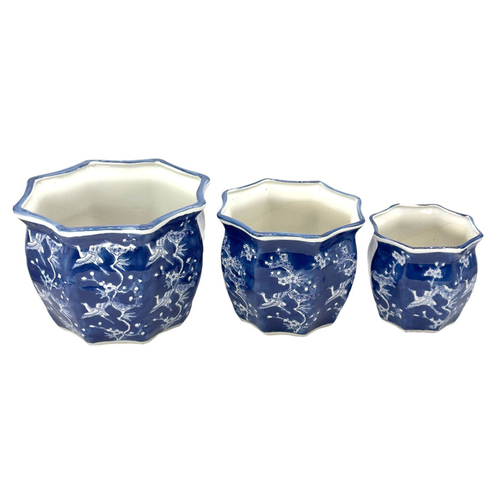 Set of 3 - 7.5"/10"/13" Ceramic Chinoiserie Planter Pot Set