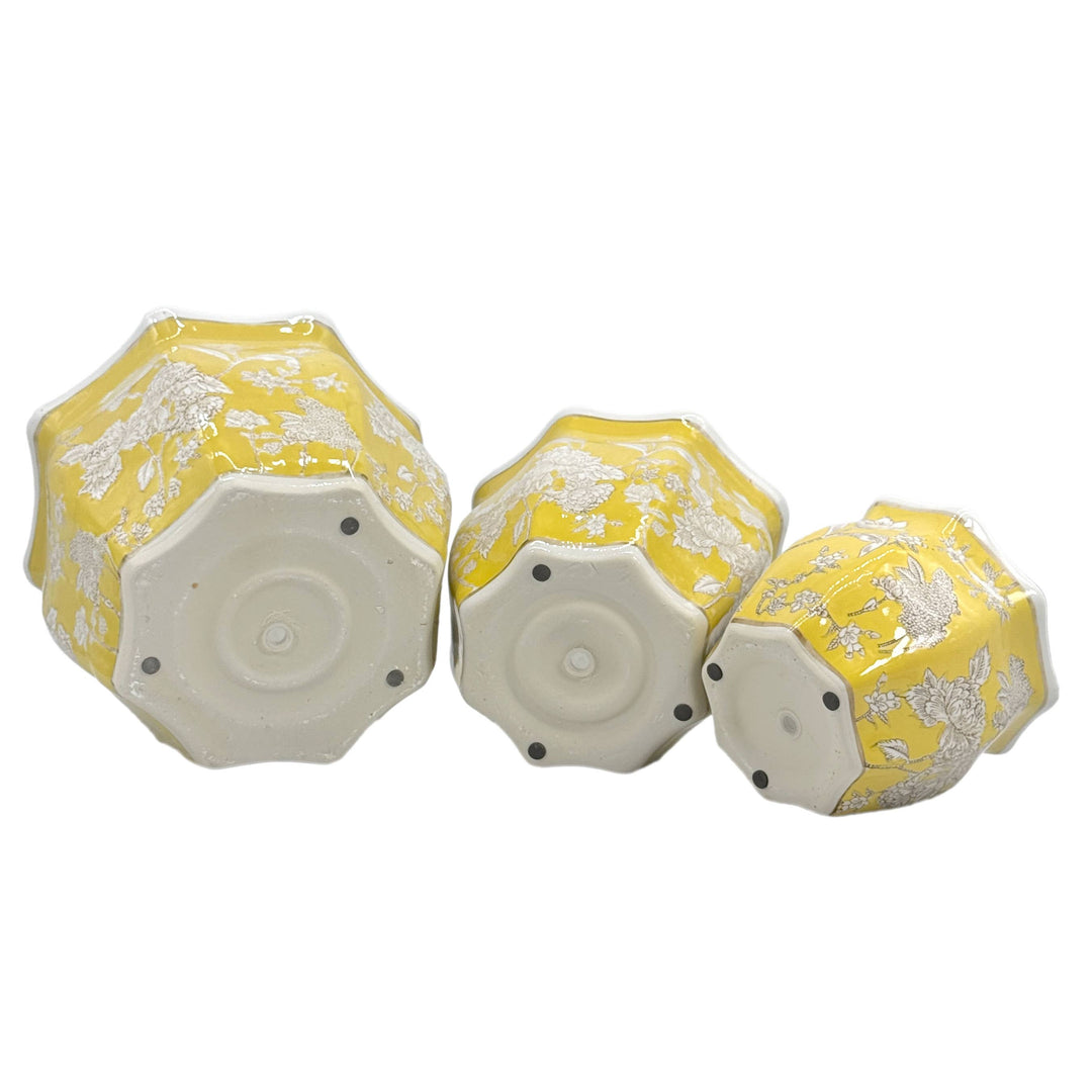 Set of 3 - 7.5"/10"/13" Ceramic Chinoiserie Planter Pot Set