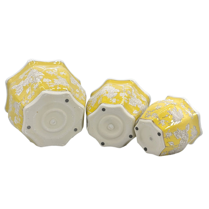 Set of 3 - 7.5"/10"/13" Ceramic Chinoiserie Planter Pot Set