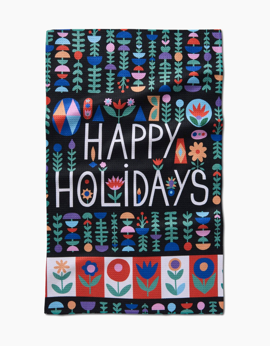 Happy Floral Holidays Tea Towel