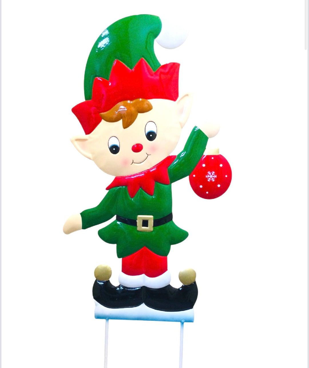 Elf w/ornament on two poles 38”x16”
