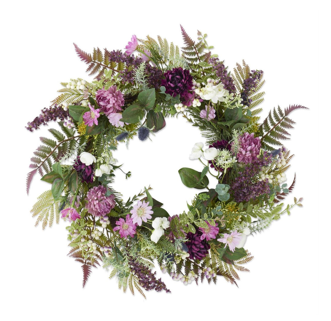26 Inch Purple & White Perennials Spring Wreath