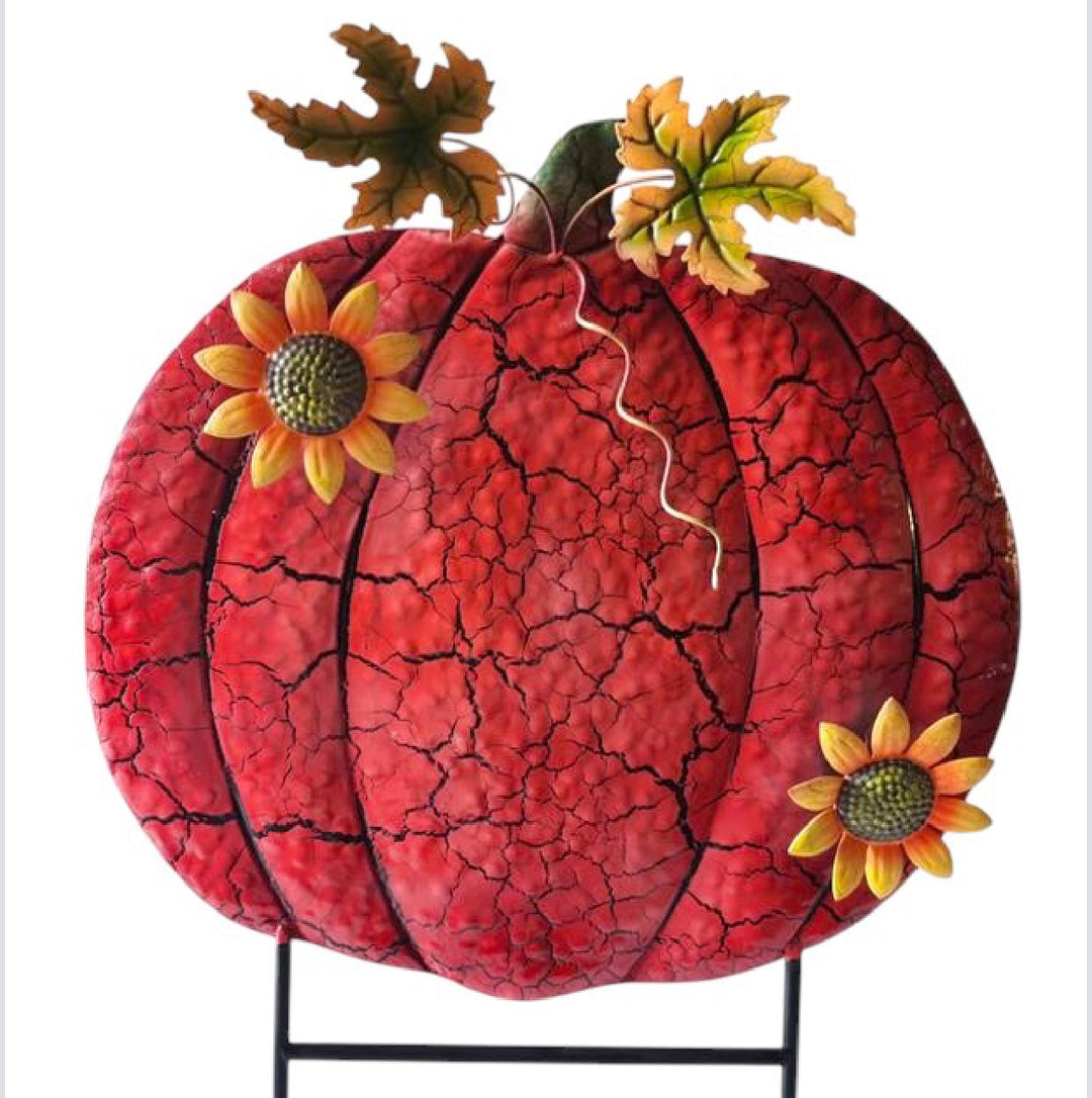 Dark Orange pumpkin with sunflower on top 24”x17”