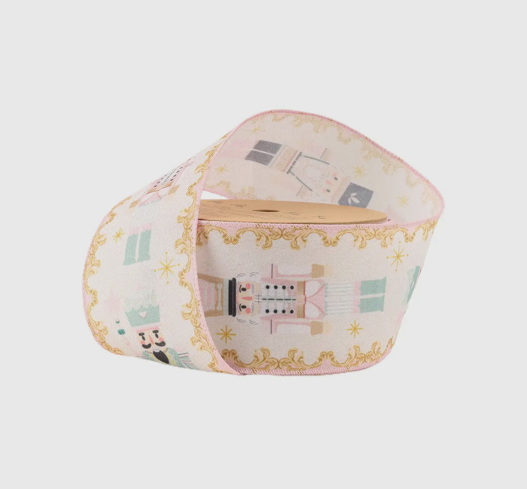 2.5” Pink Nutcracker Wired Ribbon