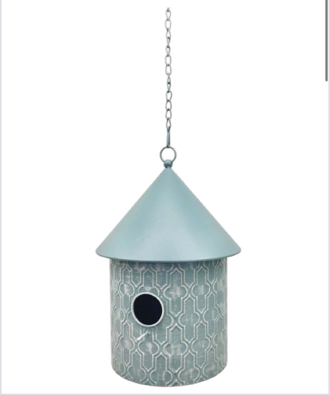 Blue hanging birdhouse 24”x8”