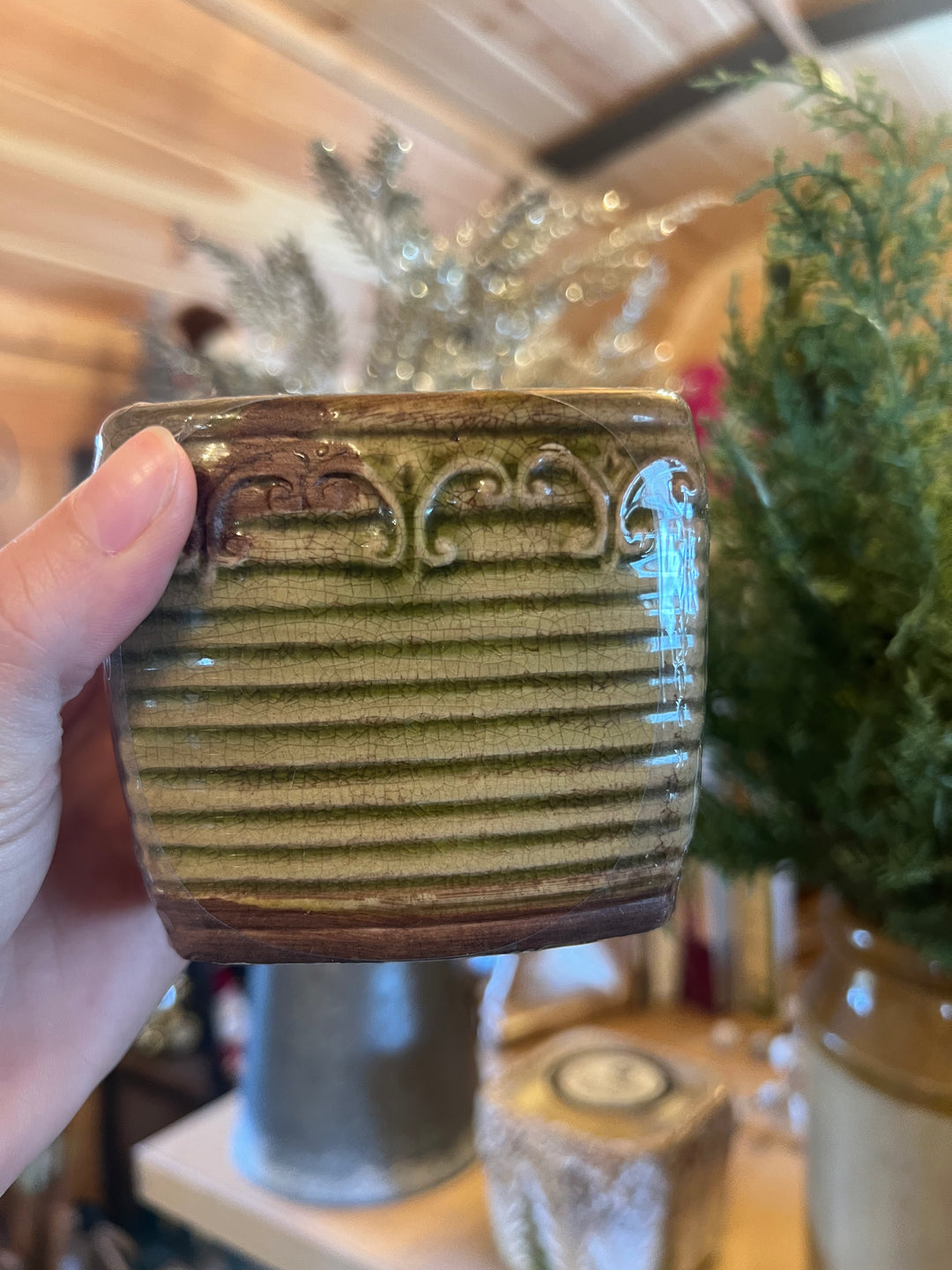 Vintage Square Pot: Fresh Cut Christmas Trees