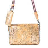 Elysian Charm Leather Shoulder Bag- Amber Snake Print