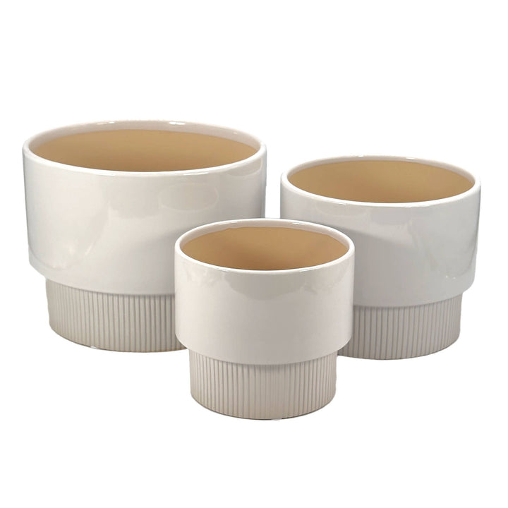 Set of 3 Modern Off White Ceramic Planter Pots