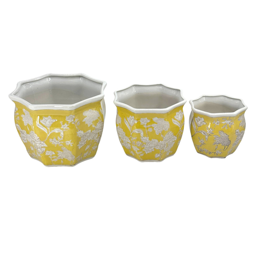 Set of 3 - 7.5"/10"/13" Ceramic Chinoiserie Planter Pot Set