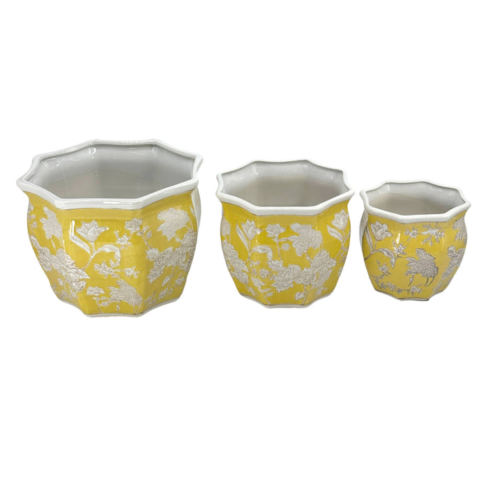 Set of 3 - 7.5"/10"/13" Ceramic Chinoiserie Planter Pot Set
