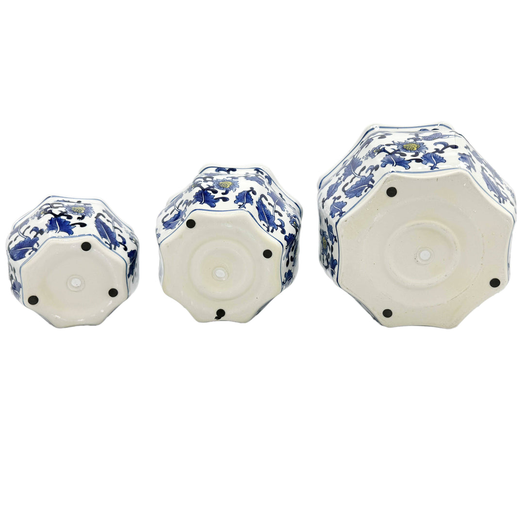 Set of 3 - 7.5"/10"/13" Ceramic Chinoiserie Planter Pot Set