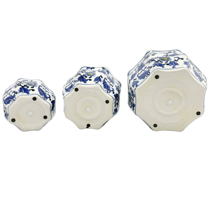 Set of 3 - 7.5"/10"/13" Ceramic Chinoiserie Planter Pot Set