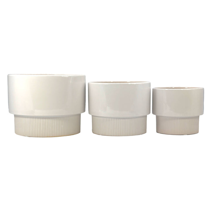 Set of 3 Modern Off White Ceramic Planter Pots