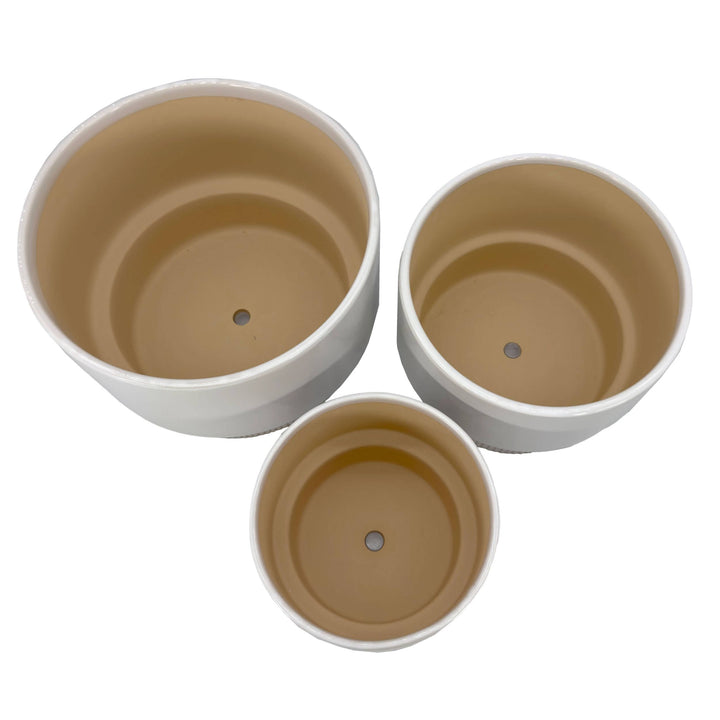 Set of 3 Modern Off White Ceramic Planter Pots