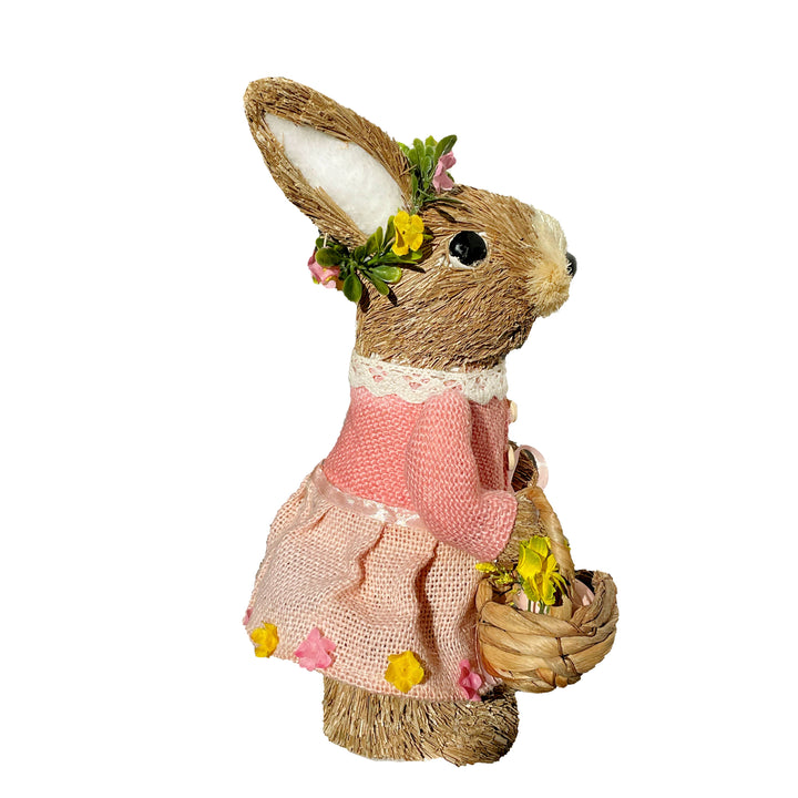 Easter Bunny Princess w/ Easter Basket Straw Figurine