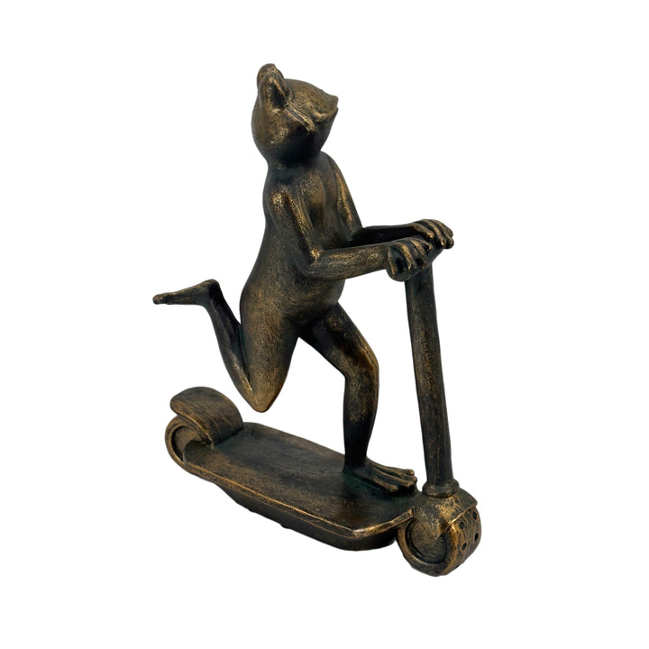 16" Scooter Frog Copper-Look Resin Garden Statue