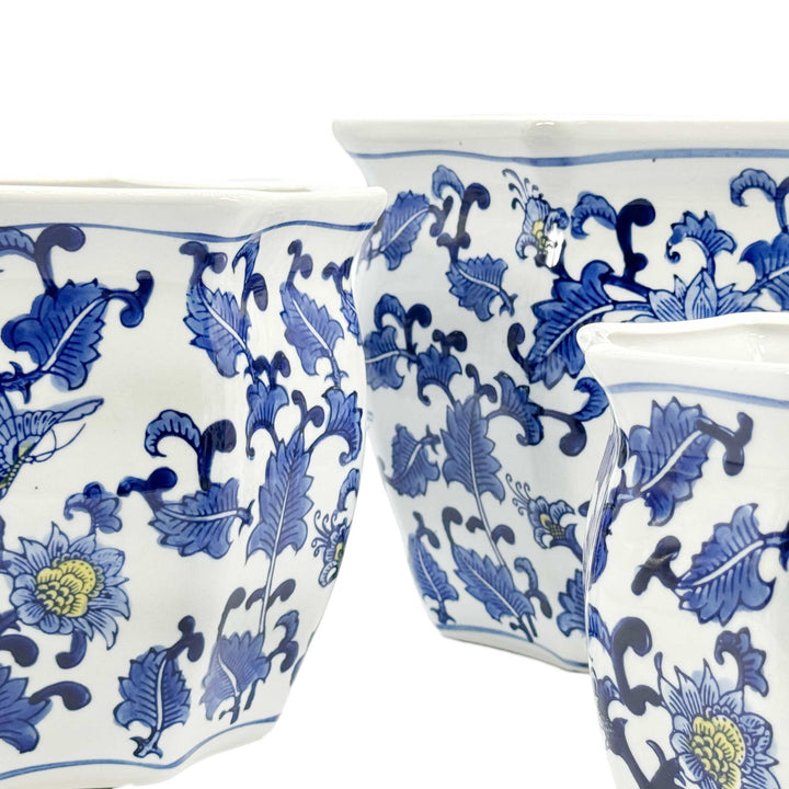 Set of 3 - 7.5"/10"/13" Ceramic Chinoiserie Planter Pot Set