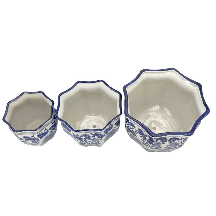 Set of 3 - 7.5"/10"/13" Ceramic Chinoiserie Planter Pot Set