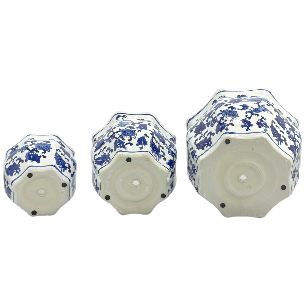 Set of 3 - 7.5"/10"/13" Ceramic Chinoiserie Planter Pot Set