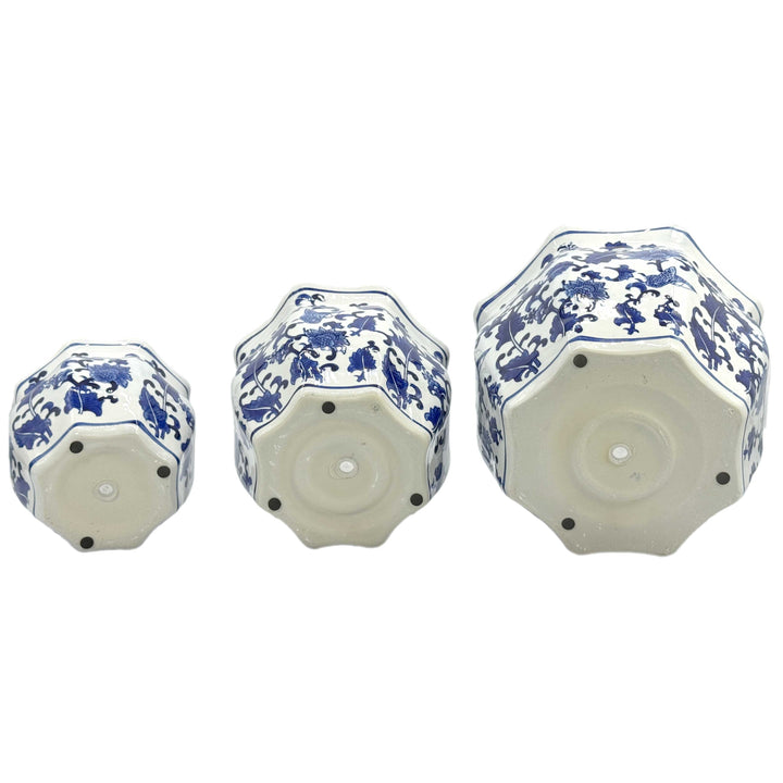 Set of 3 - 7.5"/10"/13" Ceramic Chinoiserie Planter Pot Set