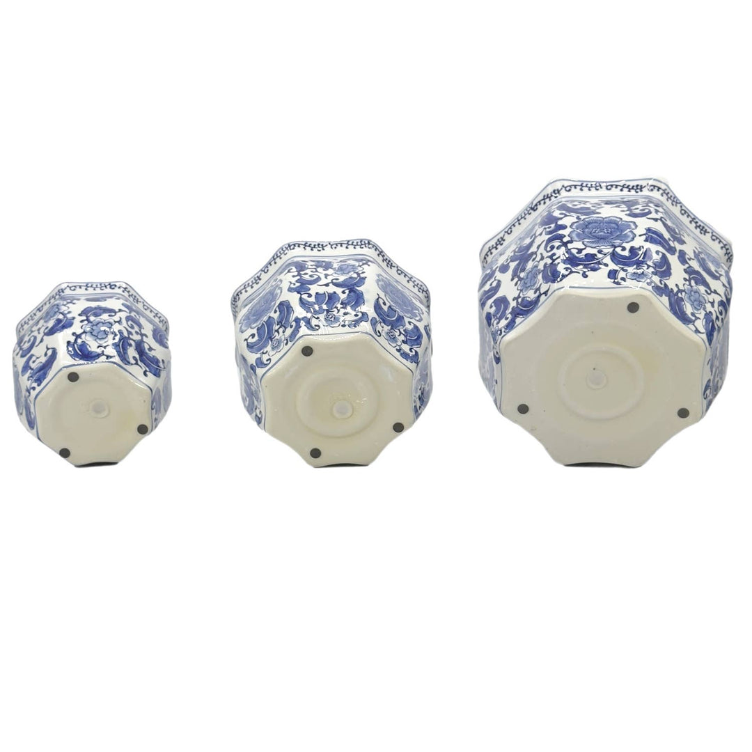 Set of 3 - 7.5"/10"/13" Ceramic Chinoiserie Planter Pot Set