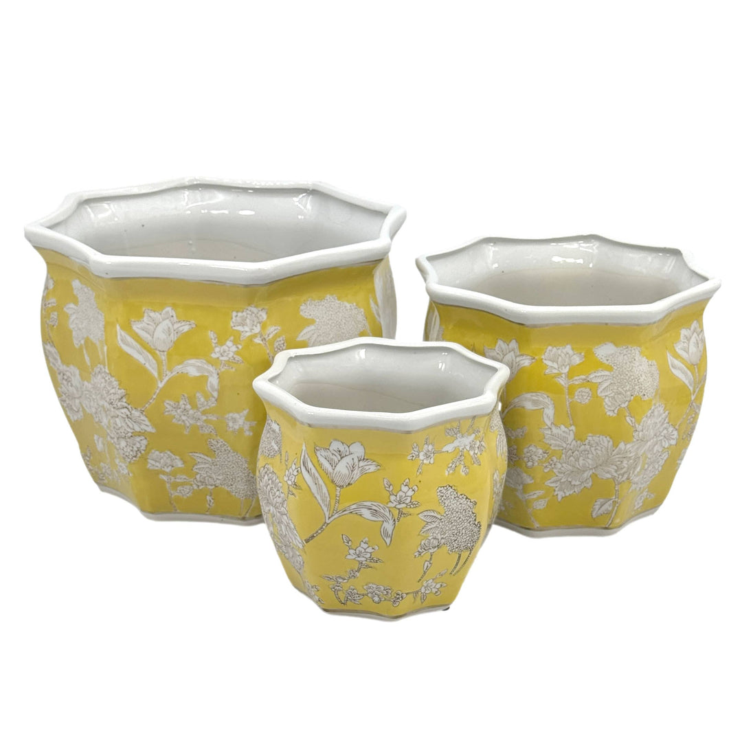 Set of 3 - 7.5"/10"/13" Ceramic Chinoiserie Planter Pot Set