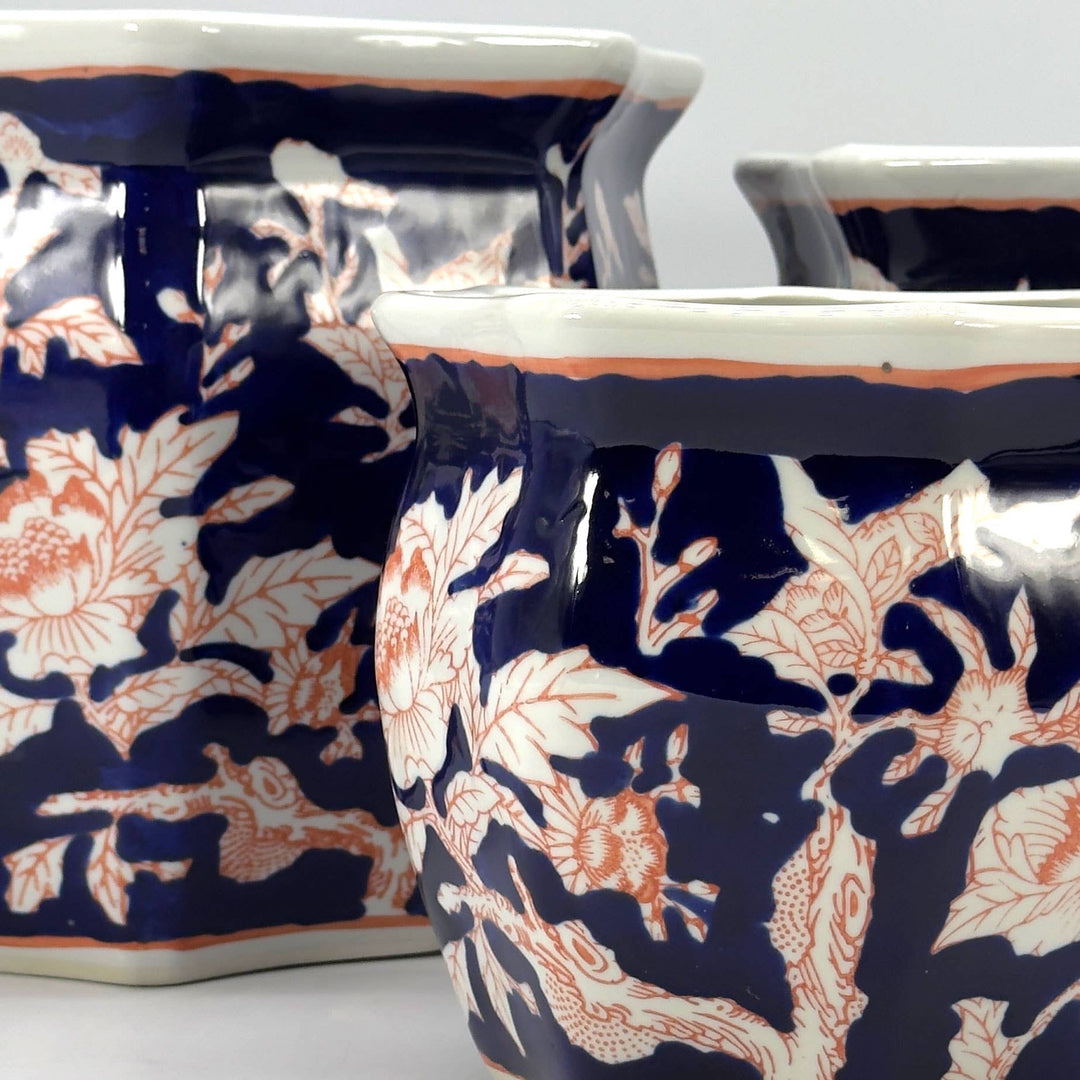 Set of 3 - 7.5"/10"/13" Ceramic Chinoiserie Planter Pot Set
