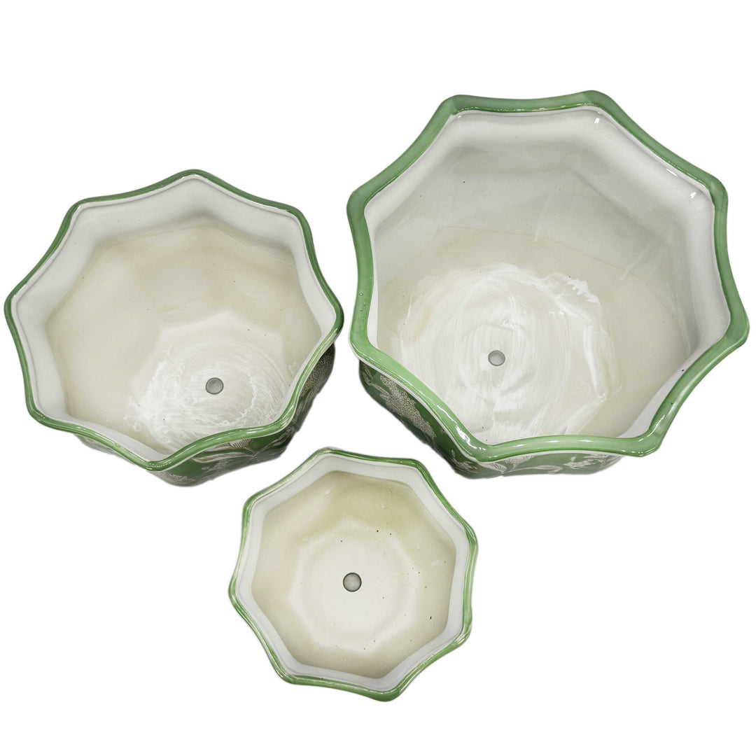 Set of 3 - 7.5"/10"/13" Ceramic Chinoiserie Planter Pot Set