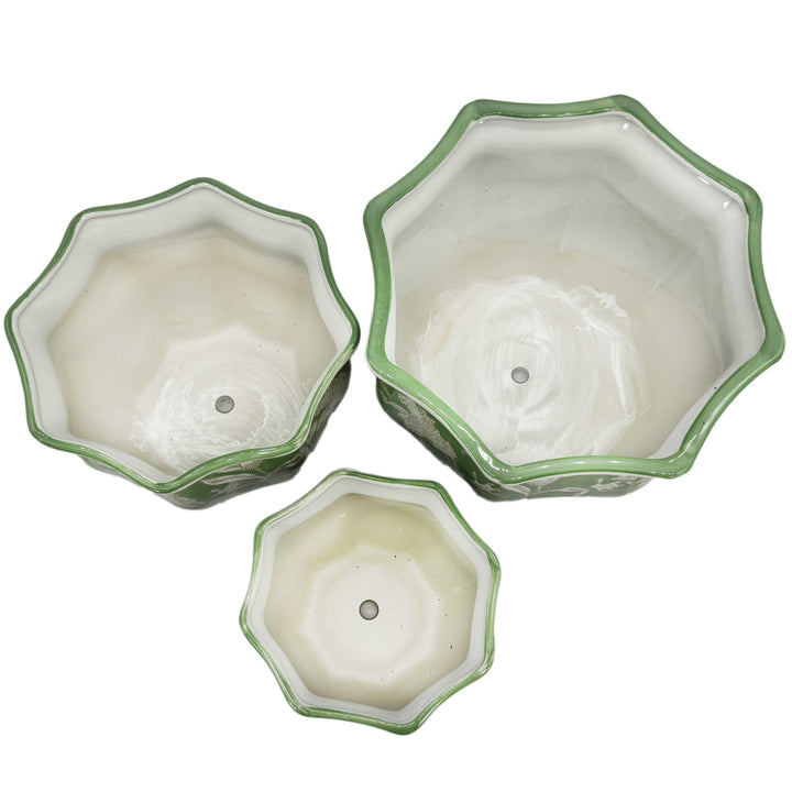 Set of 3 - 7.5"/10"/13" Ceramic Chinoiserie Planter Pot Set