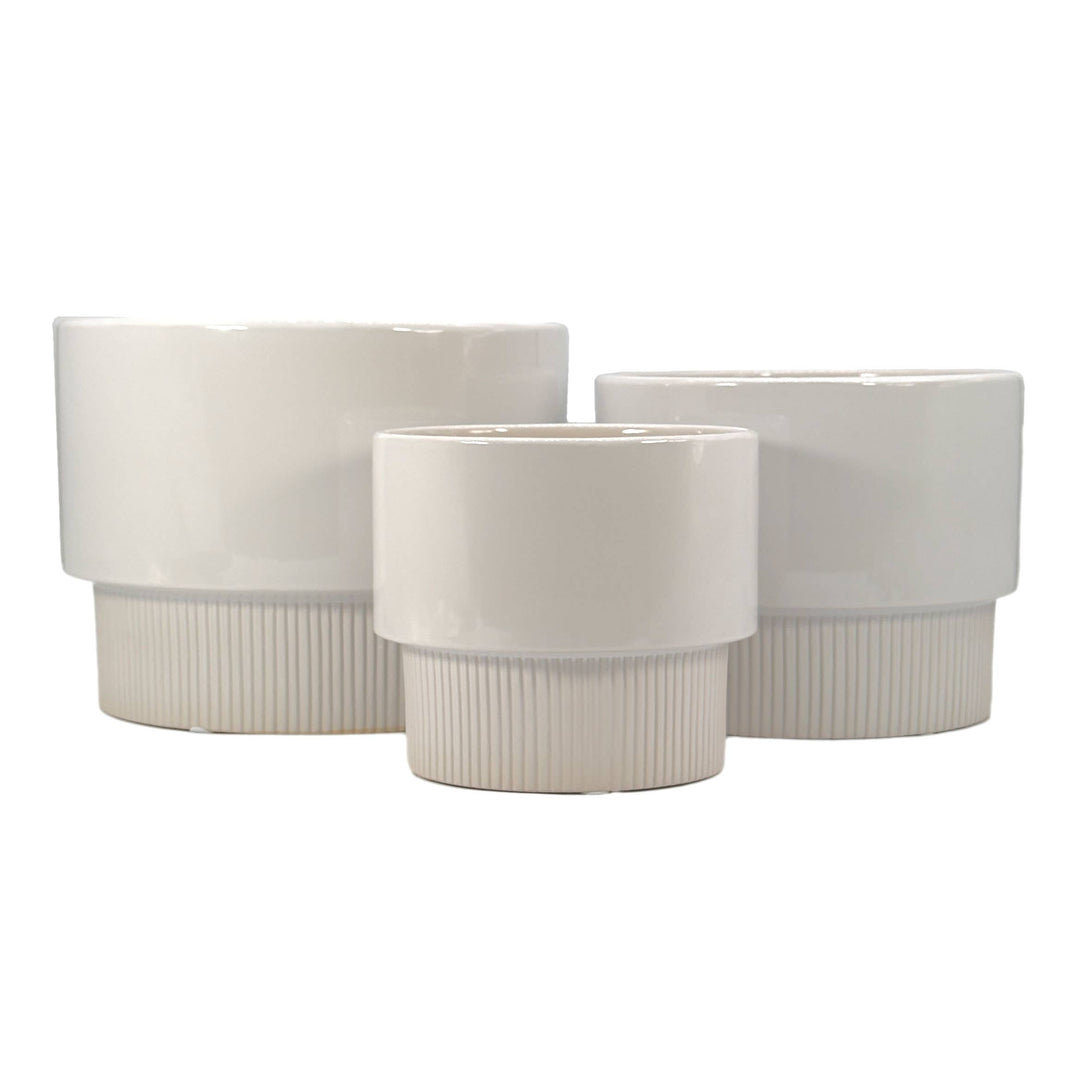 Set of 3 Modern Off White Ceramic Planter Pots