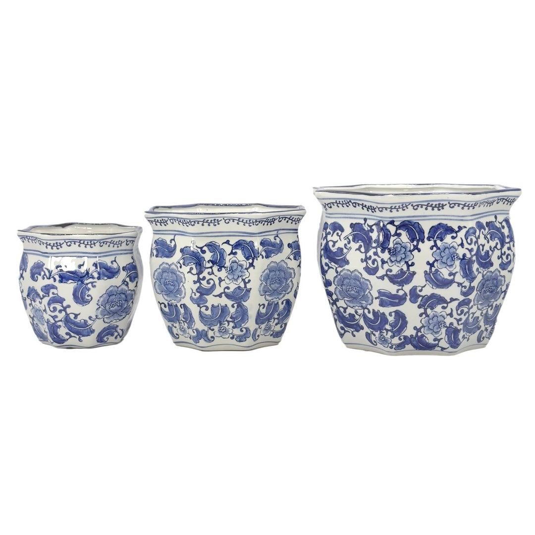 Set of 3 - 7.5"/10"/13" Ceramic Chinoiserie Planter Pot Set