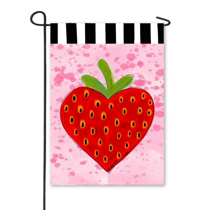 Strawberry Heart Garden Flag