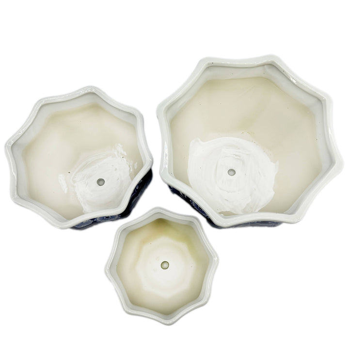 Set of 3 - 7.5"/10"/13" Ceramic Chinoiserie Planter Pot Set