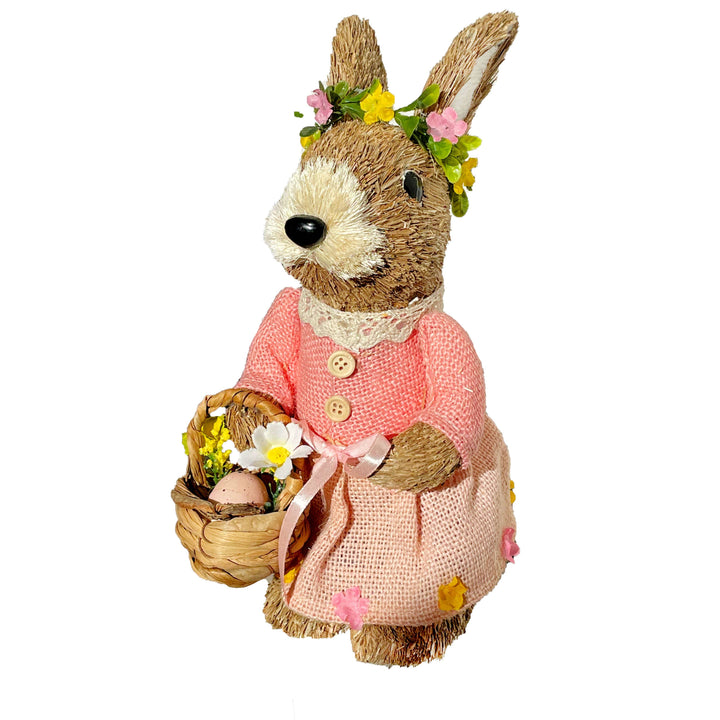 Easter Bunny Princess w/ Easter Basket Straw Figurine