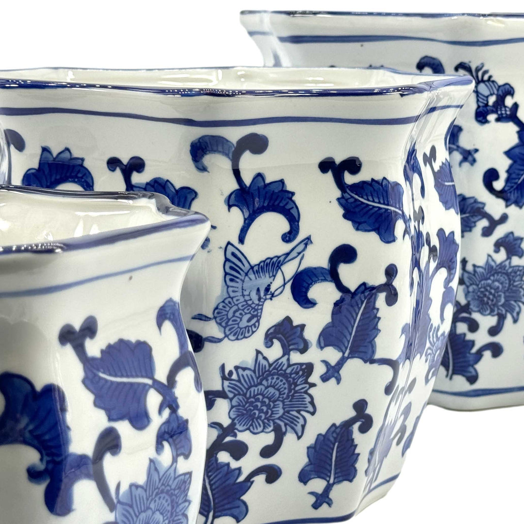 Set of 3 - 7.5"/10"/13" Ceramic Chinoiserie Planter Pot Set