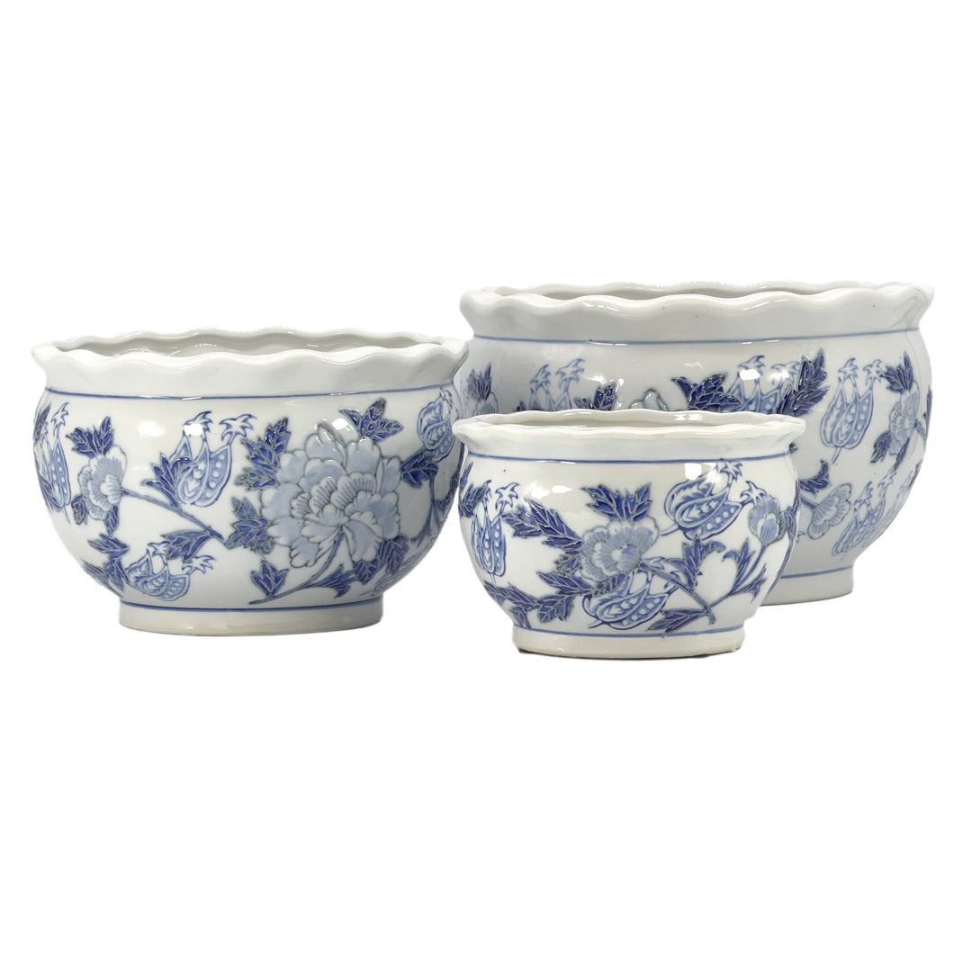Set of 3 - 7.5"/10"/13" Ceramic Chinoiserie Planter Pot Set