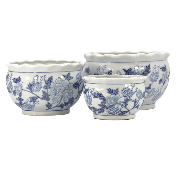 Set of 3 - 7.5"/10"/13" Ceramic Chinoiserie Planter Pot Set