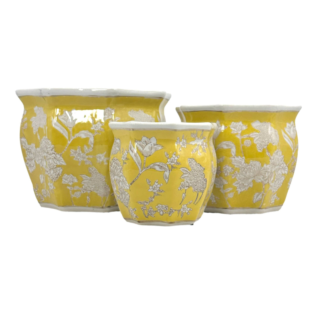 Set of 3 - 7.5"/10"/13" Ceramic Chinoiserie Planter Pot Set