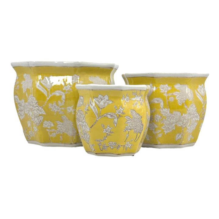 Set of 3 - 7.5"/10"/13" Ceramic Chinoiserie Planter Pot Set