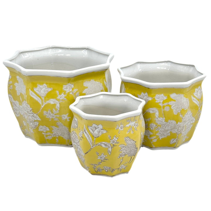 Set of 3 - 7.5"/10"/13" Ceramic Chinoiserie Planter Pot Set